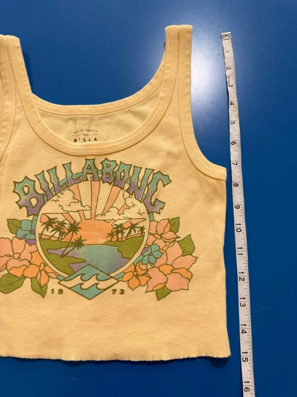 Billabong Yellow Graphic Tank Top with Tropical Sunset. Size XS. Like New